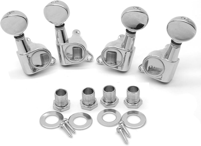 harpfeas 2R2L Ukulele Tuning Pegs Parts,Small oval Concave Button Sealed-gear String Tuners Tuning Pegs key Machine Heads for Ukulele (Chrome) - Image 1